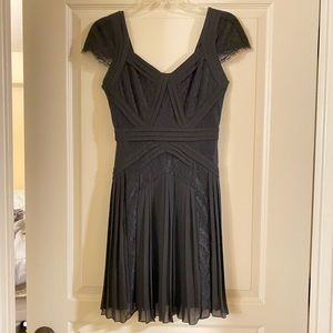 BCBG Aris Pleated Lace-Inset Cocktail Dress